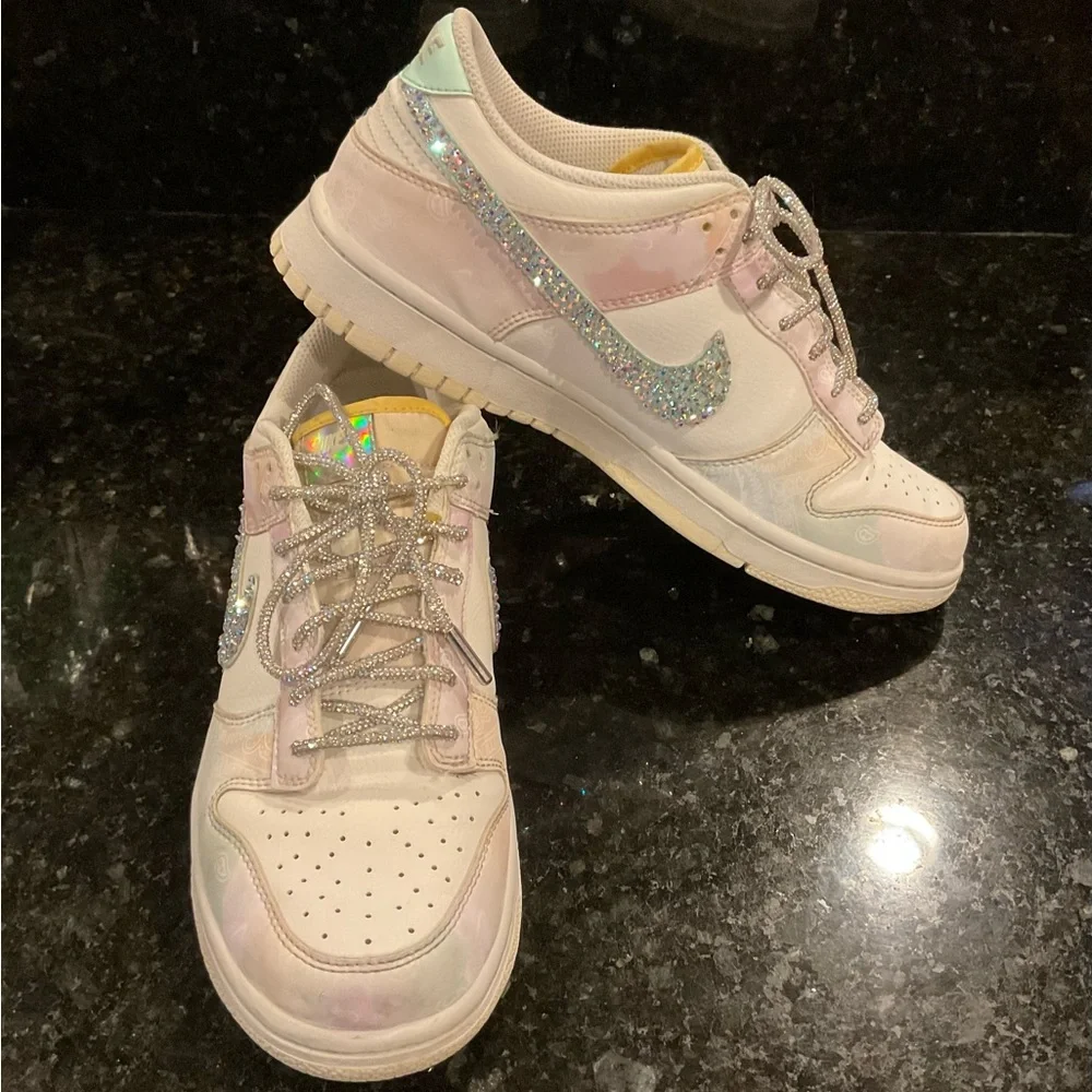 CUSTOM NIKE Low Dunk Pastel Paisley Sneakers, Rhinestones size Y7 woman’s 8 8.5 - Picture 2 of 15